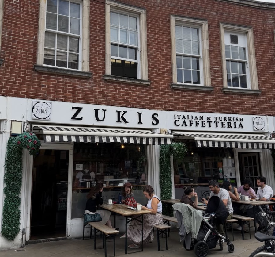 Zuki's Caffetteria storefront on Queen Street, Exeter