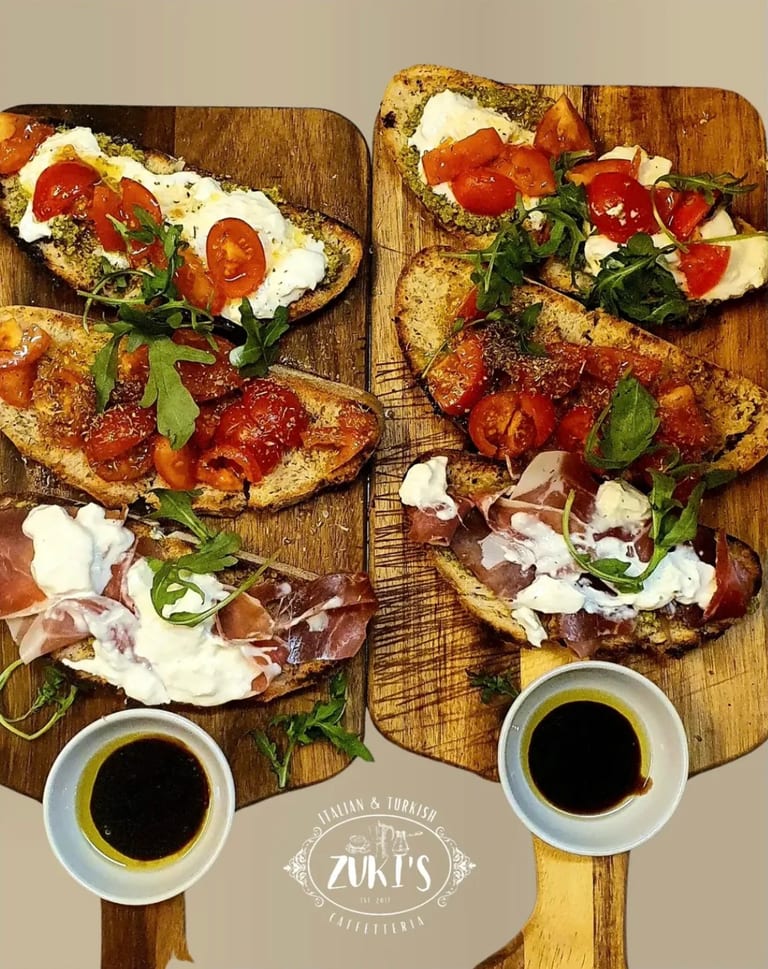 Bruschetta served with espresso
